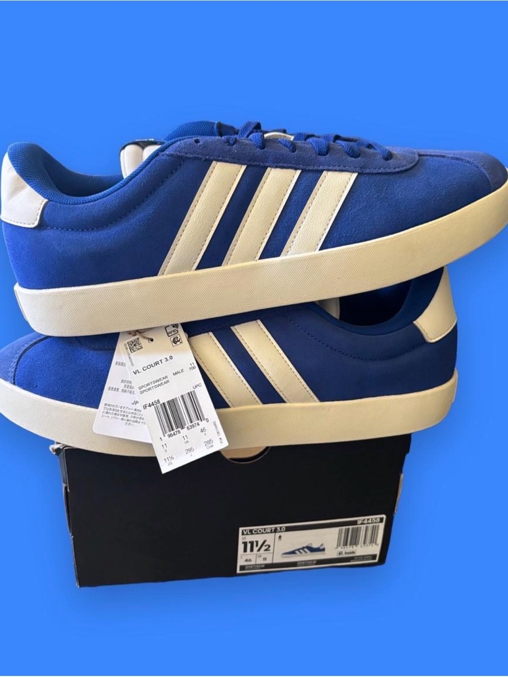 Adidas Men's VL Court 3.0 Blue Sneakers with Cream Stripes